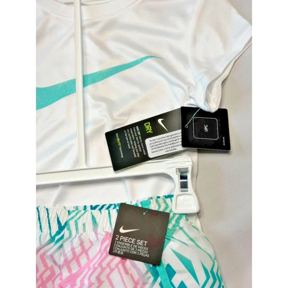 Nike Girls 2-Piece Dri-FIT Performance Set – White/Sunset Pulse – Size 6X